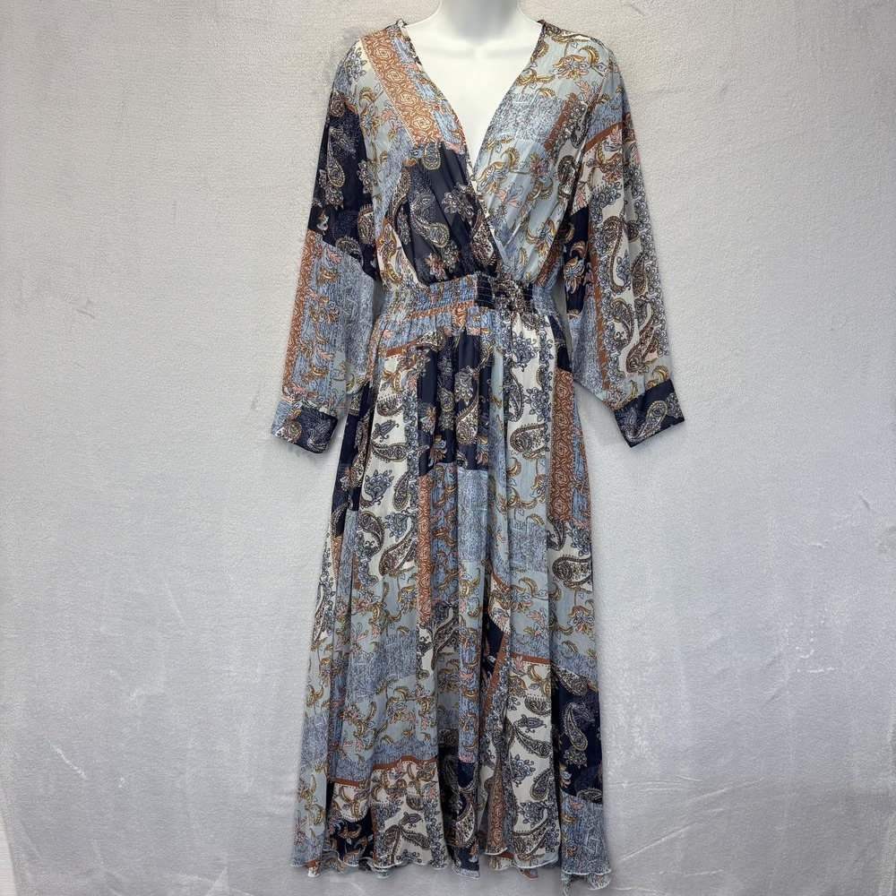 Kate And Lily Faux Wrap Maxi Dress Womens 8 Paisley Chiffon Sheer Flowy Boho